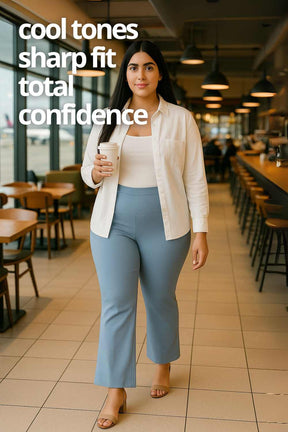 Plus Size Ice Blue Tummy Shaper Flare Pants