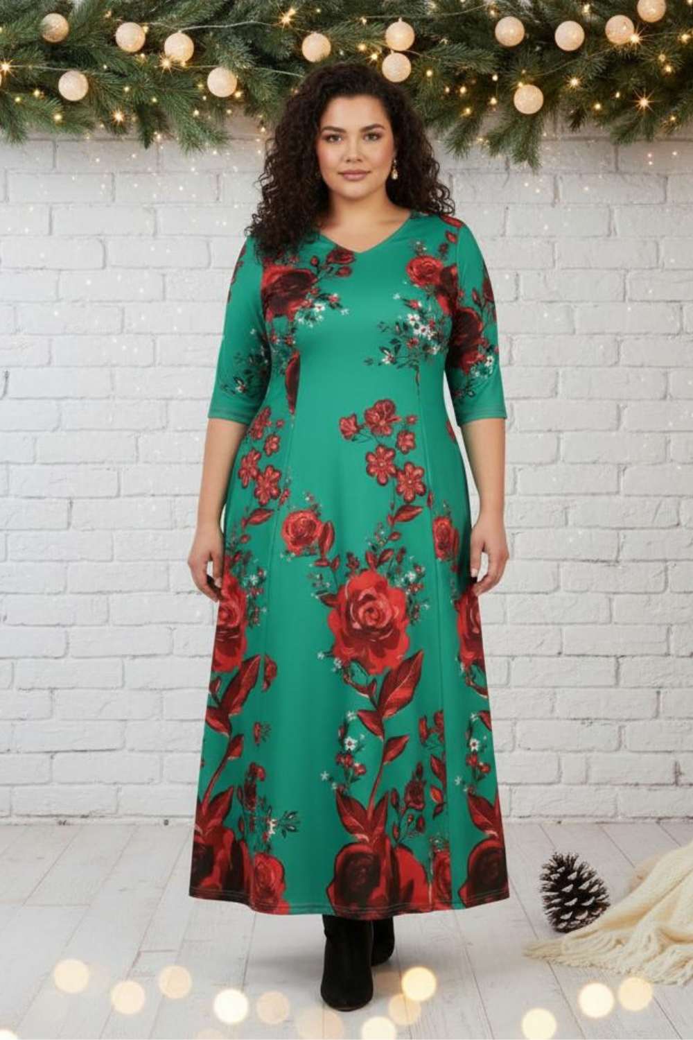 Ditsy Green Red Floral Dress