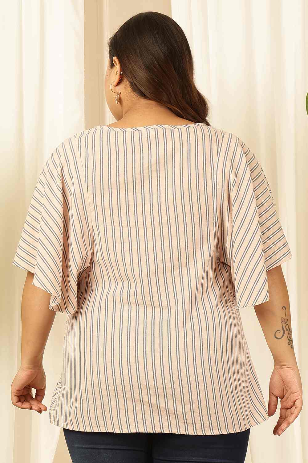 Plus Size Baby Pink Striped Cotton Flare Top