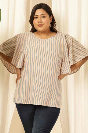 Plus Size Baby Pink Striped Cotton Flare Top