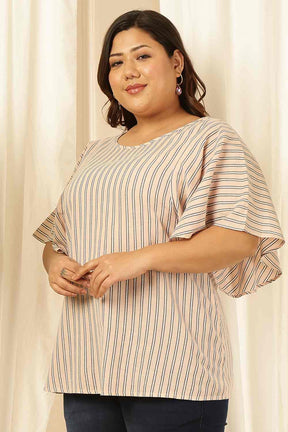 Plus Size Baby Pink Striped Cotton Flare Top