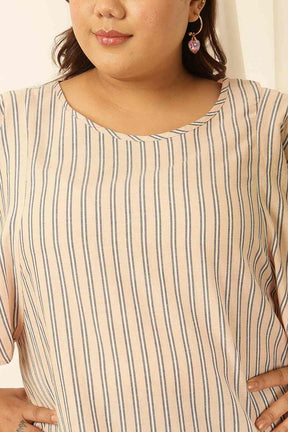 Plus Size Baby Pink Striped Cotton Flare Top