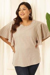 Plus Size Baby Pink Striped Cotton Flare Top