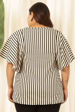 Plus Size Black & White Striped Cotton Flare Top
