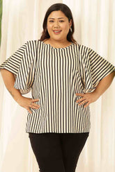 Plus Size Black & White Striped Cotton Flare Top