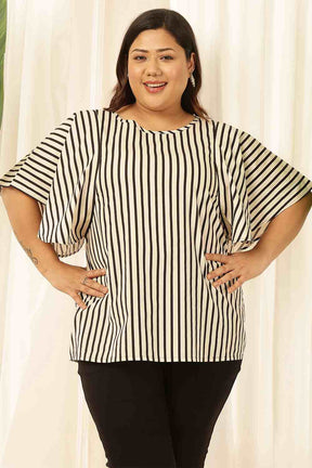 Plus Size Black & White Striped Cotton Flare Top