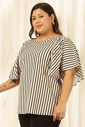 Plus Size Black & White Striped Cotton Flare Top