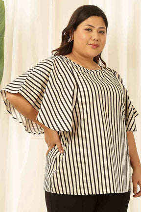 Plus Size Black & White Striped Cotton Flare Top
