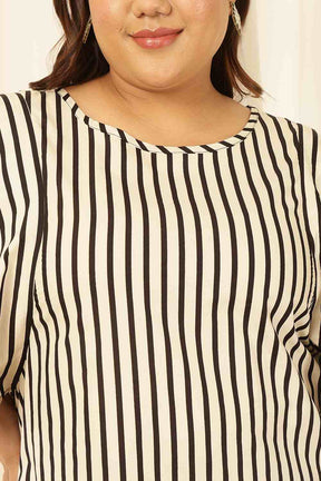 Plus Size Black & White Striped Cotton Flare Top