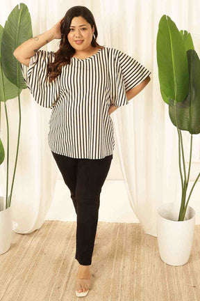 Plus Size Black & White Striped Cotton Flare Top