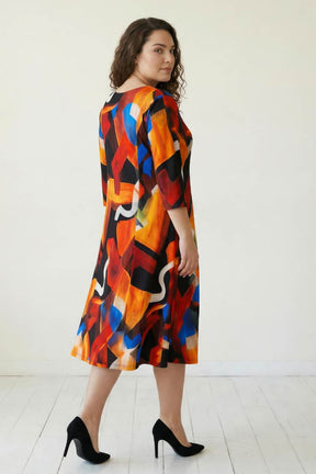 Plus Size Brushstroke Print A line Dress