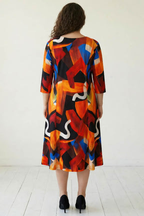 Plus Size Brushstroke Print A line Dress