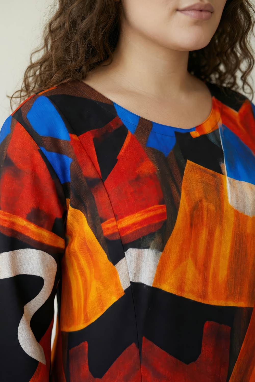 Plus Size Brushstroke Print A line Dress