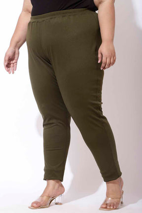 Plus Size Olive Warm Winter Fleece Leggings