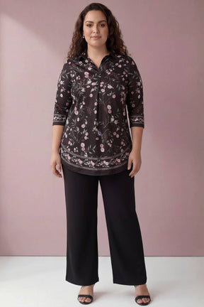 Black Floral Luxe Centre Pleat Top