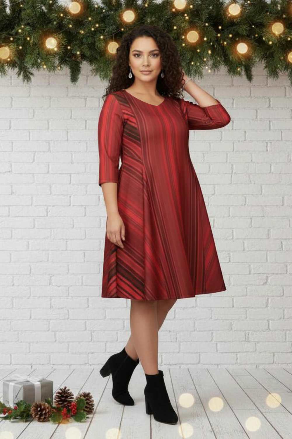 Maroon Stripes Fit Flare Dress