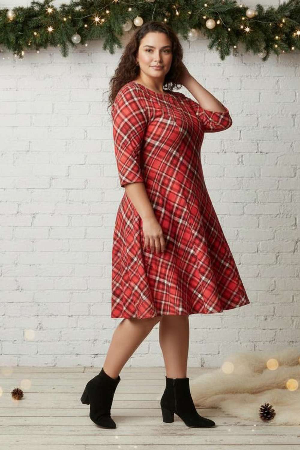 Red Plaid Printed Dress