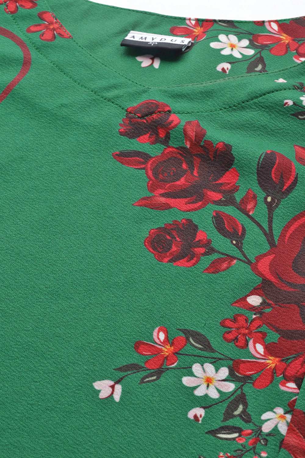 Comfortable Plus Size Ditsy Green Red Floral Dress