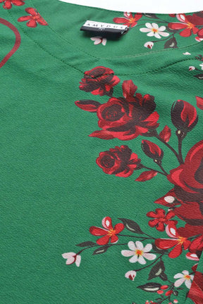 Plus Size Ditsy Green Red Floral Dress
