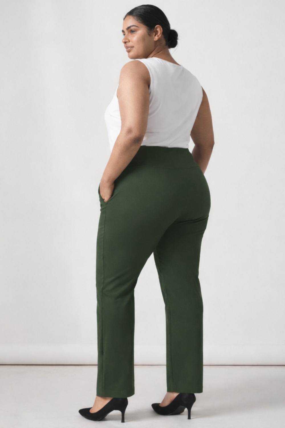 Plus Size Plus Size Olive Tummy Shaper Straight Fit Pants