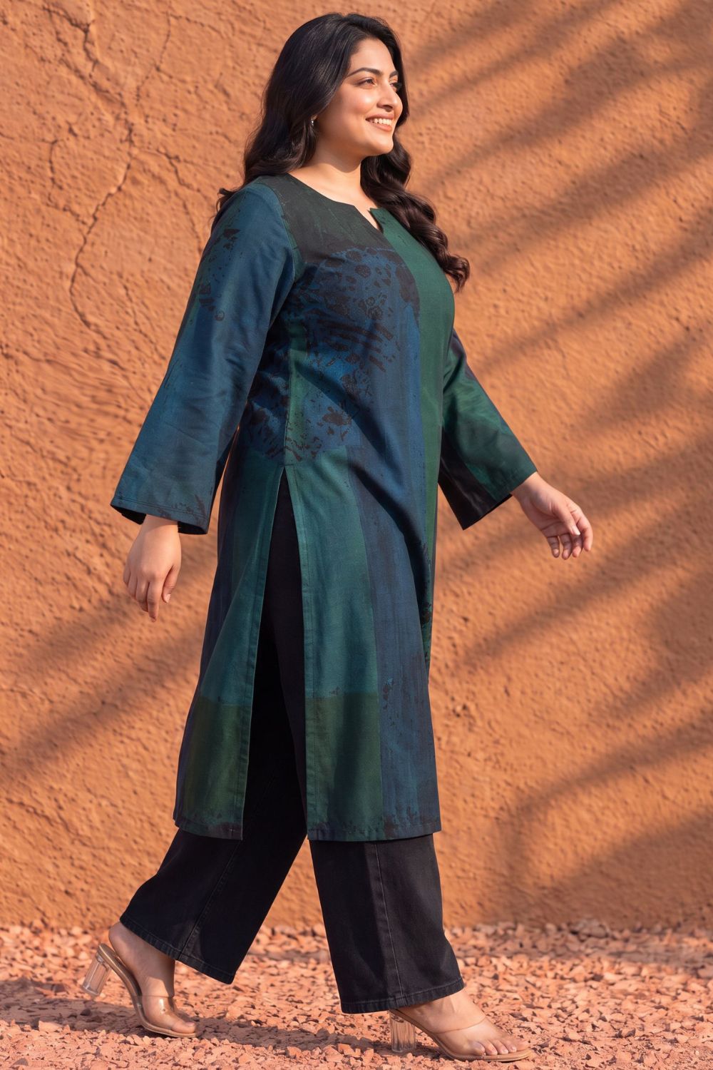 Buy Plus Size Teal Artistry Straight  SnugWeave™  Kurta