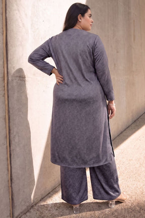 Plus Size Grey Melange SnugWeave™ Winter Kurta Coord Set