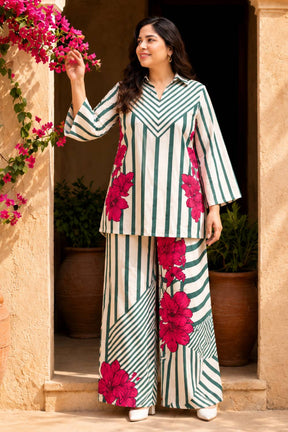 Plus Size Green Stripe Floral Coord Set