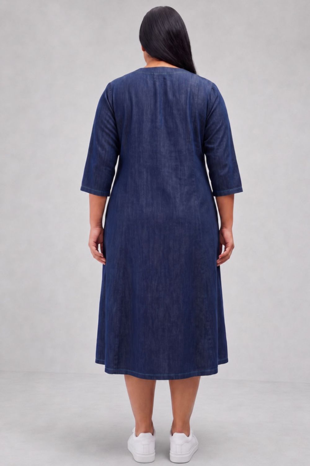 Plus Size Indigo Blue Denim Cotton A-Line Dress