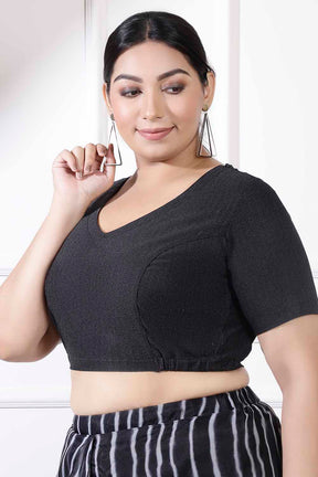 Plus Size Black Shimmer Readymade Blouse