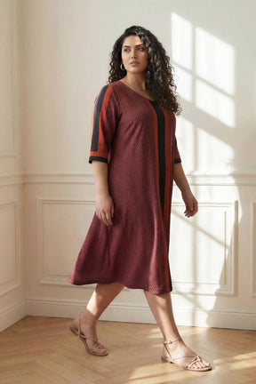 Plus Size Rust Geometric Print A-Line Dress