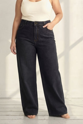 Plus Size Wide Leg Ash Black Jeans