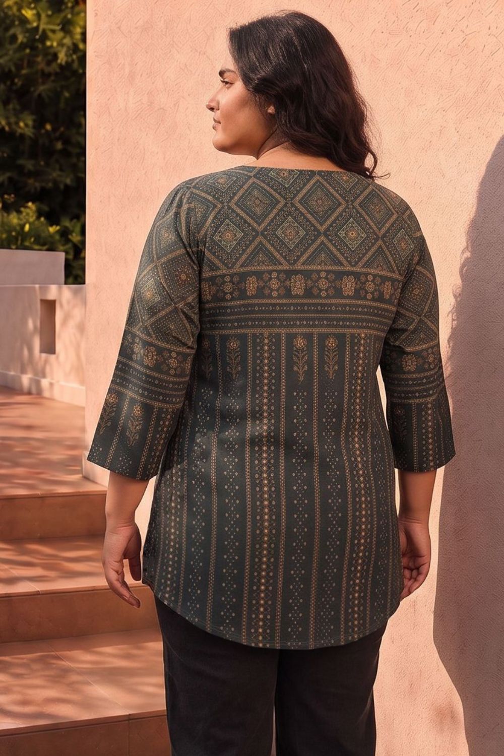Plus Size Charcoal Green Printed Top