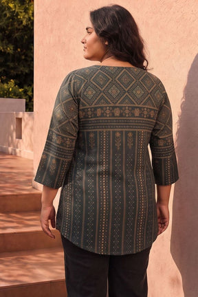 Plus Size Charcoal Green Printed Top
