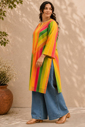 Plus Size Multicolor Abstract Print Cotton Kurta