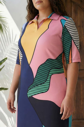 Plus Size Modern Art Printed Polo Dress