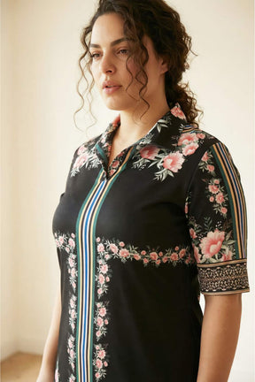 Black Floral Polo Dress