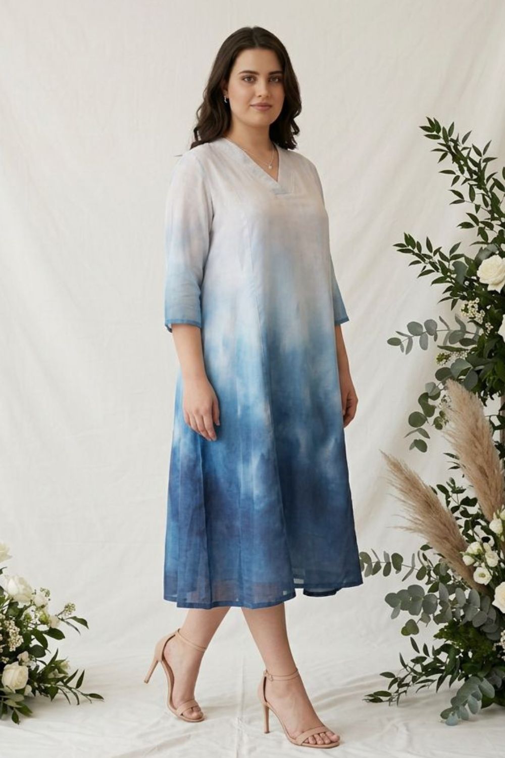 Plus Size Plus Size Blue Ombre Cotton Midi Dress