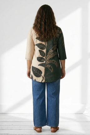 Plus Size Dual Tone Leaf Print Top