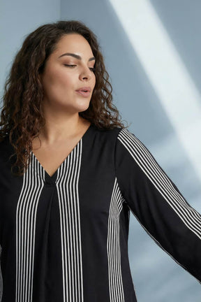 Plus Size Black White Striped Centre Pleat Top