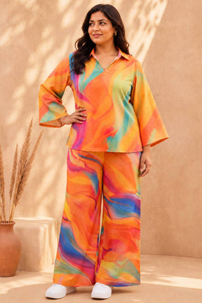 Plus Size Multicolor Abstract Print Cotton Coord Set