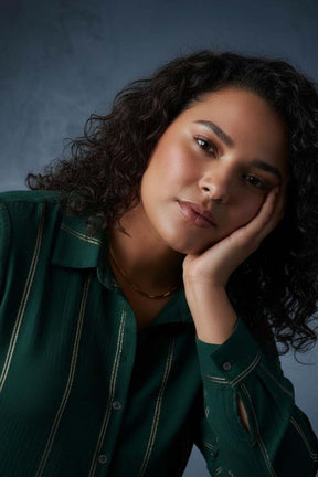 Plus Size Emerald Green Golden Pin Striped Shirt Dress