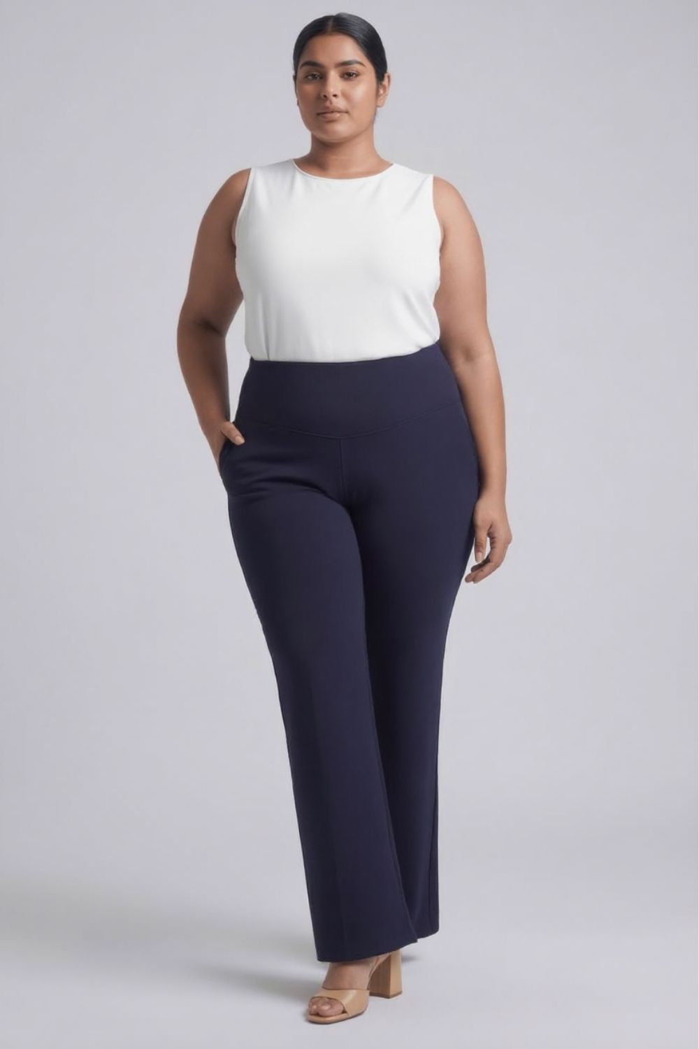 Plus Size Navy Tummy Shaper Flare Pants