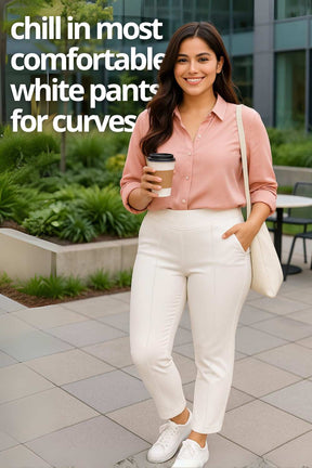 Plus Size White Tummy Shaper Straight Fit Pants