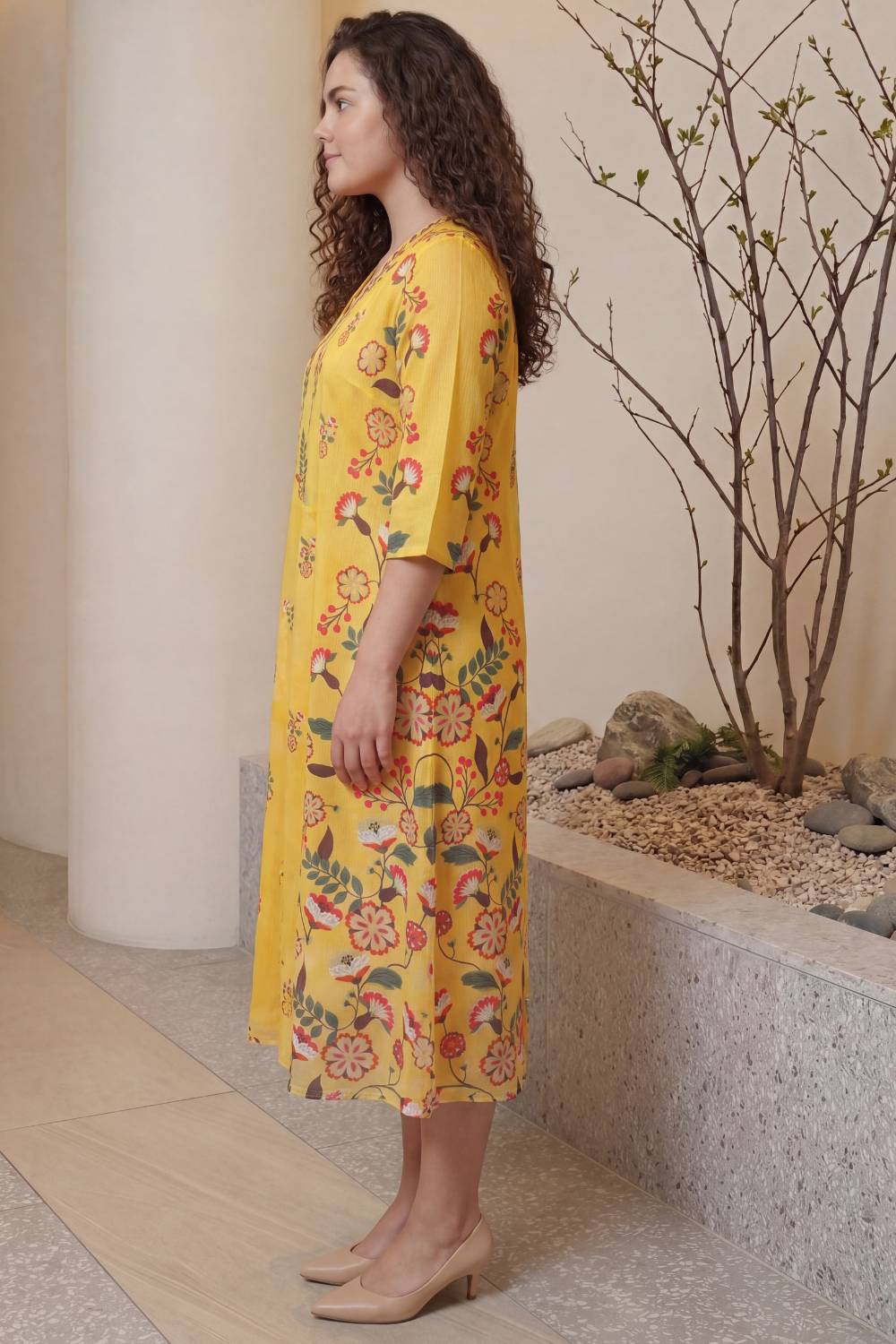 Floral Folk Plus Size Midi Dress