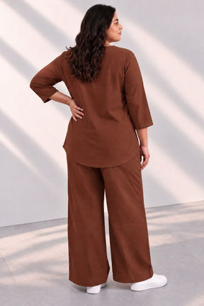 Plus Size SoftEase V Neck Brown Cotton Coord Set