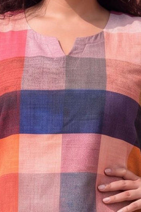 Plus Size Floral Check Printed Cotton Kurta