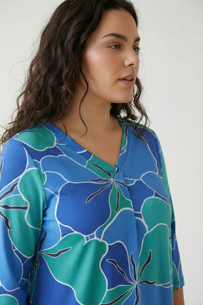 Plus Size Blue Green Abstract Centre Pleat Top