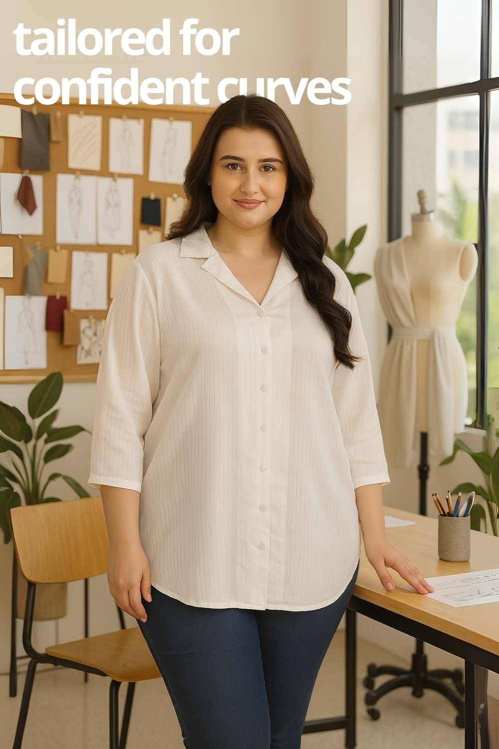Plus Size White Cuban Collar Cotton Shirt