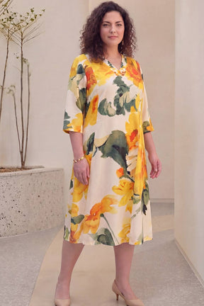 Sunflower Grace Plus Size Yellow Midi Dress