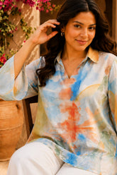 Plus Size Pastel Abstract Print Cotton Top